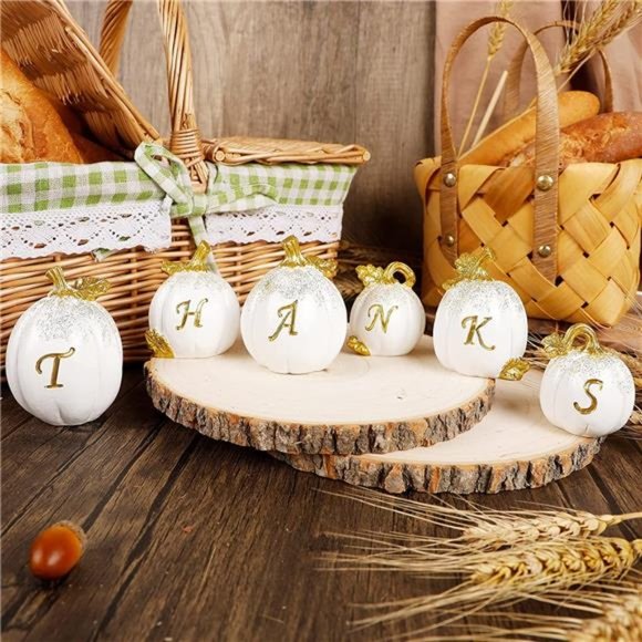 Set of 6 Thanksgiving Pumpkins, Resin Pumpkin, Thanks Tabletop Centerpieces - Picture 7 of 7